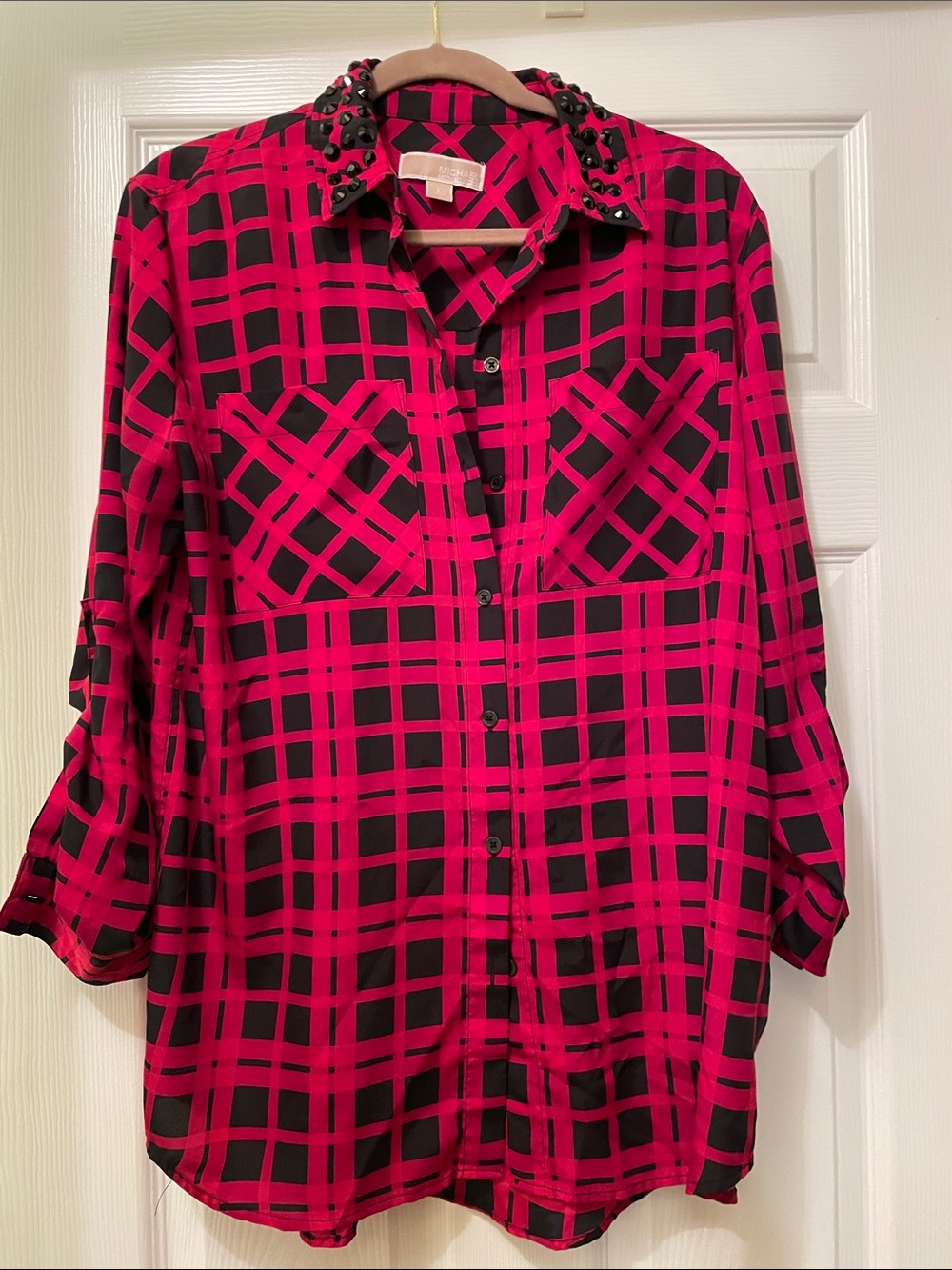MICHAEL Michael Kors Hot Pink and Black Plaid Button-Up Dress